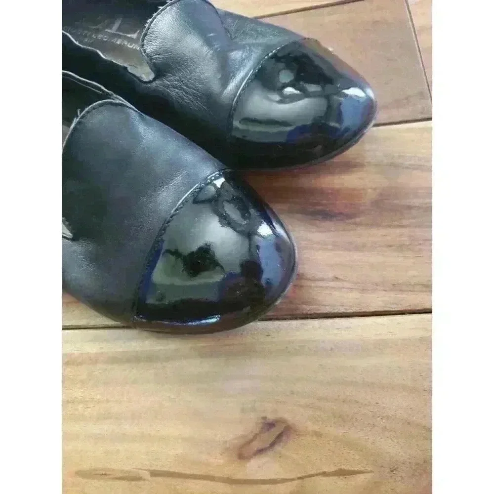 AGL Italy Attilio Giusti Leombruni Black Cap Toe Ballet Flat Leather 37‎ 1/2